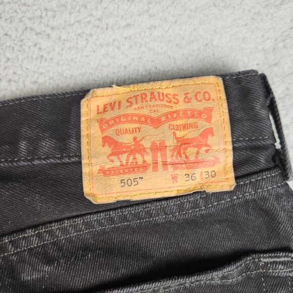 Levis 505 Black Denim Jeans Mens 36x30 Straight Leg Regular Fit Classic Pants - Picture 8 of 12